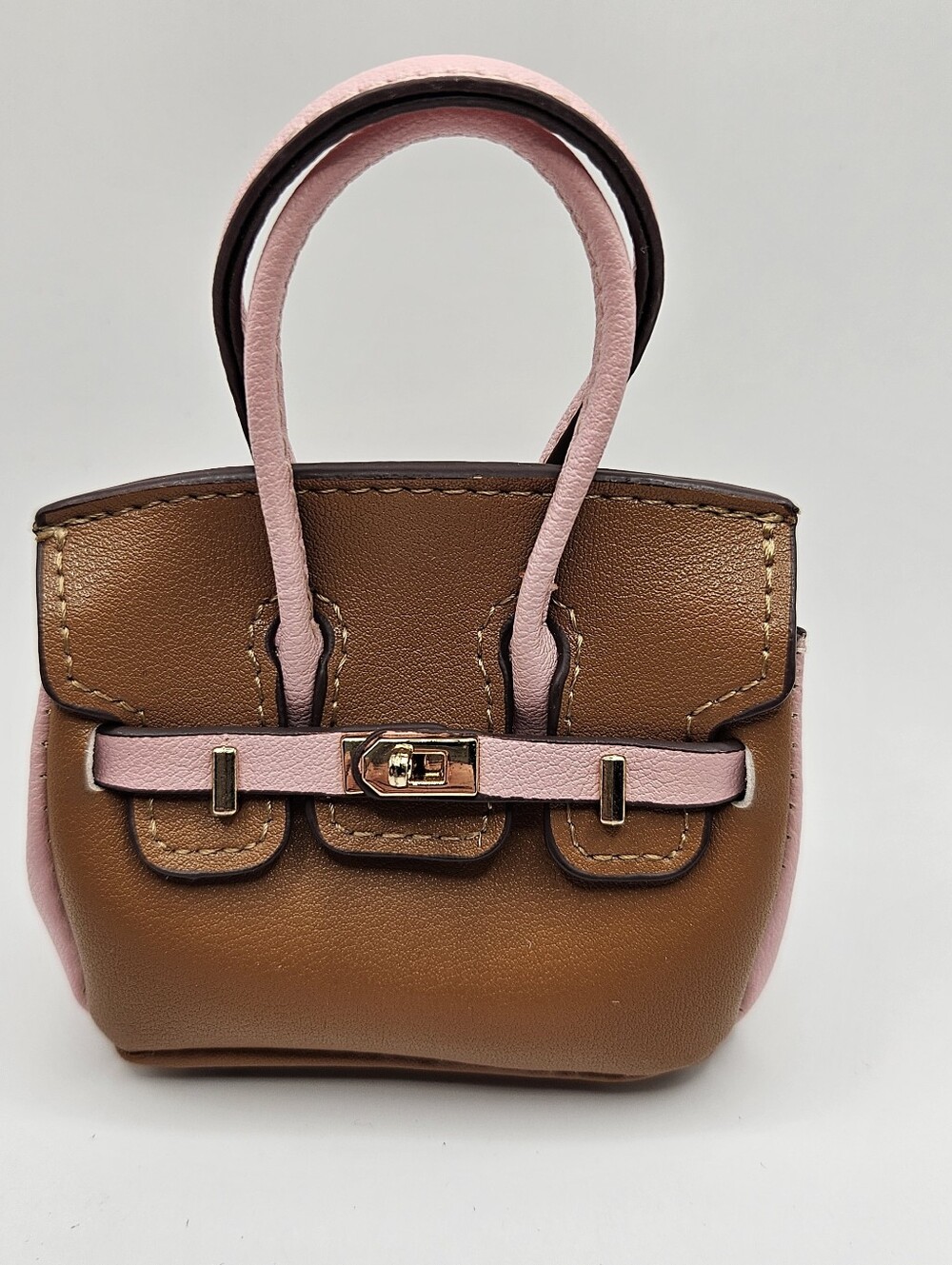 Women’s Two-Tone Brown and Pink Mini Bag With Phone Chain